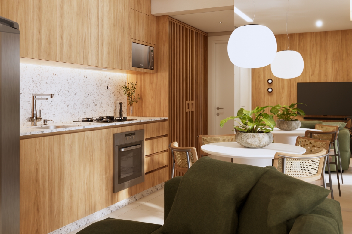 Living do apartamento do Edifício Jacob com acabamento de alto padrão